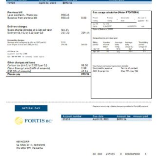 British Columbia FortisBC utility business bill, SCR download template file