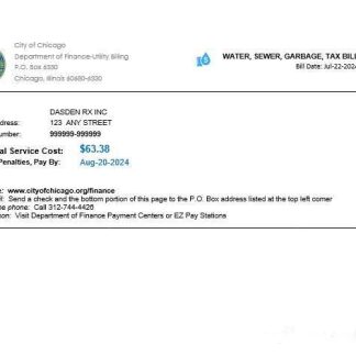 USA Illinois Chicago water, sewer, garbage, tax business utility bill Word and PDF template download template file