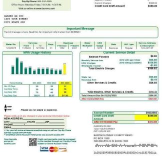 USA Indiana Bartholomew County REMC business utility bill template in Word and PDF formats download template file