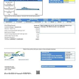 USA Indiana SCI REMC business utility bill template in Word and PDF formats download template file