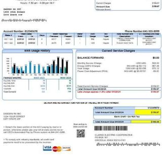 USA Iowa Clarke Electric Cooperative, Inc business utility bill template in Word and PDF formats download template file