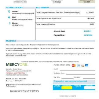USA Iowa MercyOne medical business utility bill template in Word and PDF formats download template file