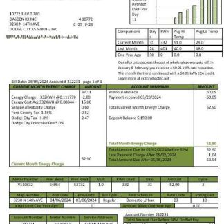 USA Kansas Victory Electric business utility bill template in Word and PDF formats download template file