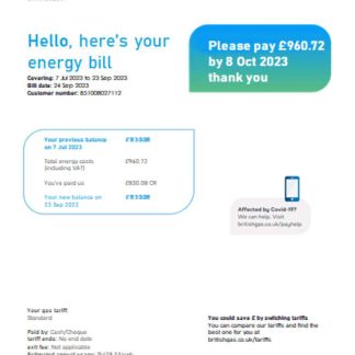 British Gas Energy utility business bill SCR page 1 download template file