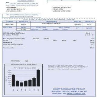 USA Lakewood Water District business utility bill template in Word and PDF formats download template file