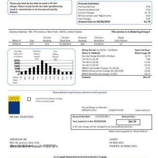 USA Las Vegas Valley Water District (LVVWD) business utility bill template in Word and PDF formats download template file