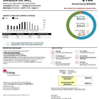 USA Louisiana Entergy business utility bill template in Word and PDF formats, version 2 download template file