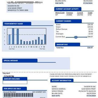 USA Mansfield Texas business utility bill template in Word and PDF formats download template file