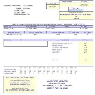 USA Marblehead Municipal Light Department business utility bill template in Word and PDF formats download template file