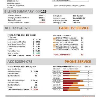 USA Marine Local Cable business utility bill template in Word and PDF formats download template file