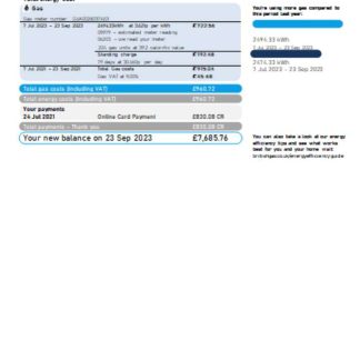 British Gas Energy utility business bill SCR page 2 download template file