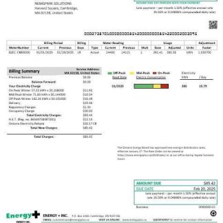 USA Massachusetts Energy Plus electricity business utility bill template in Word and PDF formats download template file