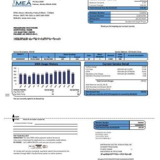 USA MEA Alaska electricity business utility bill template in Word and PDF formats download template file