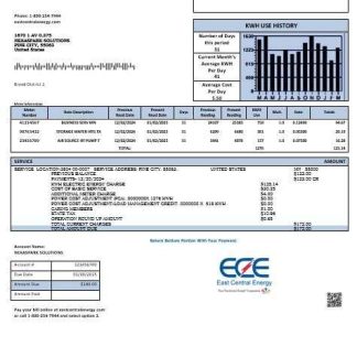 USA Minnesota East Central Energy business utility bill template in Word and PDF formats download template file