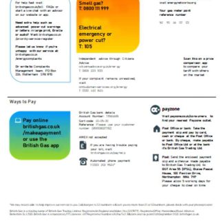 British Gas Energy utility business bill SCR page 3 download template file