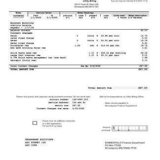 USA Minnesota Minneapolis City of Lakes business utility bill template in Word and PDF formats download template file
