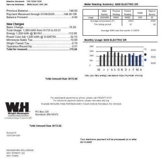 USA Minnesota Wright Hennepin business utility bill template in Word and PDF formats download template file