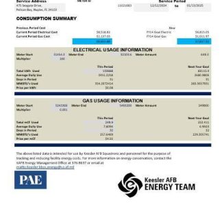 USA Mississippi Keesler AFB Energy business utility bill template in Word and PDF formats download template file