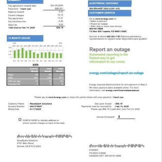 USA Missouri Evergy electricity business utility bill template in .doc and .pdf formats download template file
