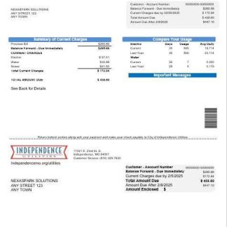 USA Missouri Independence Utilities business utility bill template in Word and PDF formats download template file