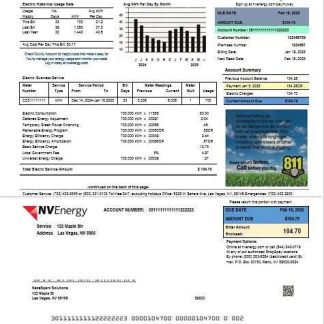 USA Nevada NV Energy business utility bill template in Word and PDF formats download template file