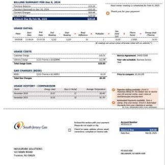 USA New Jersey gas business utility bill template in Word and PDF formats download template file