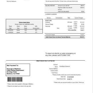 USA New Jersey The Borough of Madison business utility bill template in Word and PDF formats download template file