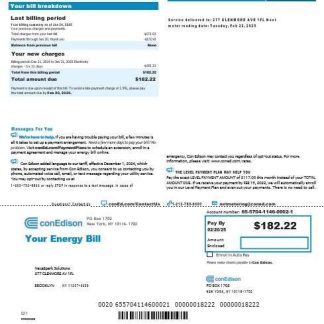 USA New York Conedison business utility bill Word and PDF template, version 2 download template file