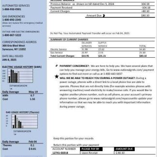 USA New York National Grid business utility bill template in Word and PDF formats download template file
