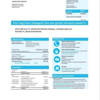 USA New York Optimum cablevision business utility bill template in Word and PDF formats download template file