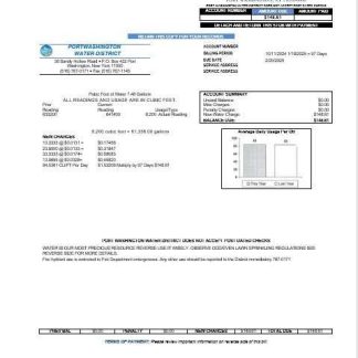 USA New York Port Washington Water District business utility bill template in Word and PDF formats download template file