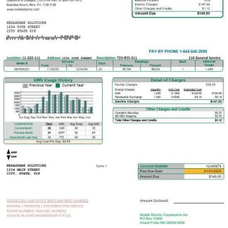 USA North Dakota Nodak Electric Cooperative business utility bill template in Word and PDF formats download template file
