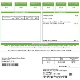 USA Northeast Ohio Regional Sewer District business utility bill Word and PDF template 1 download template file