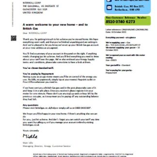 British Gas utility business bill, SCR1 download template file