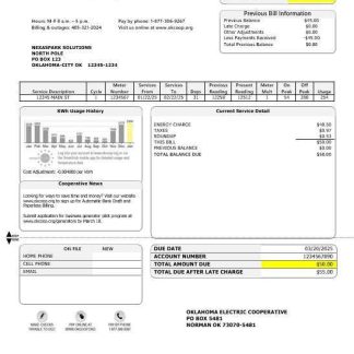 USA OEC electricity business utility bill template in Word and PDF formats download template file