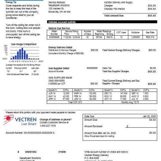 USA Ohio Vectren Energy business utility bill template in Word and PDF formats download template file