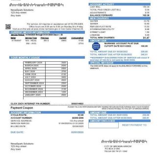USA Oklahoma City of Broken Arrow business utility bill template in Word and PDF formats download template file