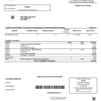 USA Oklahoma City of Tulsa business utility bill template in Word and PDF formats download template file