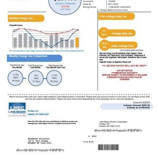 USA Oklahoma LREC Lake Region business utility bill template in Word and PDF formats download template file