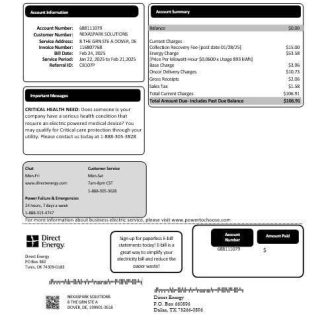 USA Texas Direct Energy business utility bill template in Word and PDF formats download template file