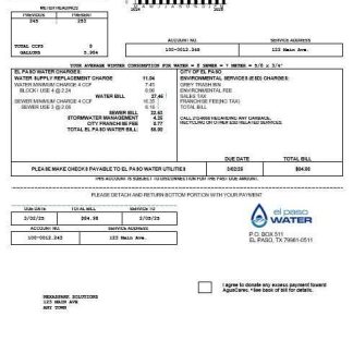 USA Texas El Paso Water business utility bill template in Word and PDF formats download template file