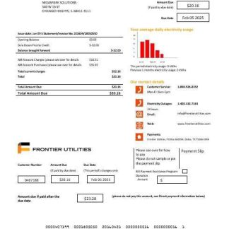 USA Texas Frontier Utilities business utility bill template in Word and PDF formats download template file