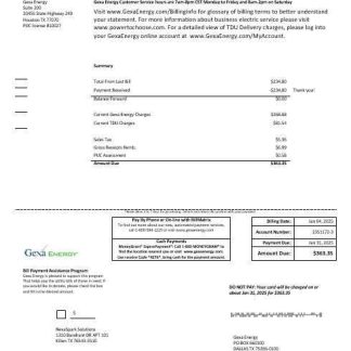 USA Texas Gexa Energy business utility bill template in Word formats download template file