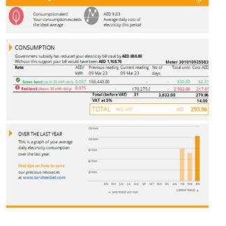 Al Ain Distribution Company utility business bill, page 3, SCR download template file