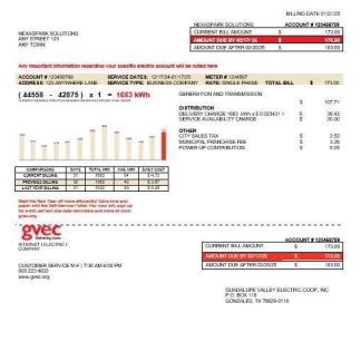 USA Texas GVEC business utility bill template in Word and PDF formats download template file