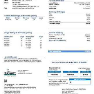 USA Texas McKinney business utility bill template in Word and PDF formats download template file