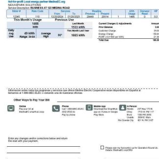 USA Texas Medina Electric business utility bill template in Word and PDF formats download template file
