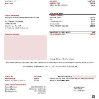 USA Texas Minol business utility bill template in Word and PDF formats download template file