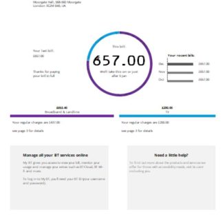 BT telecommunications utility business bill, SCR download template file