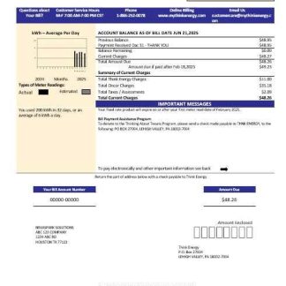 USA Think Energy business utility bill template in Word and PDF formats download template file